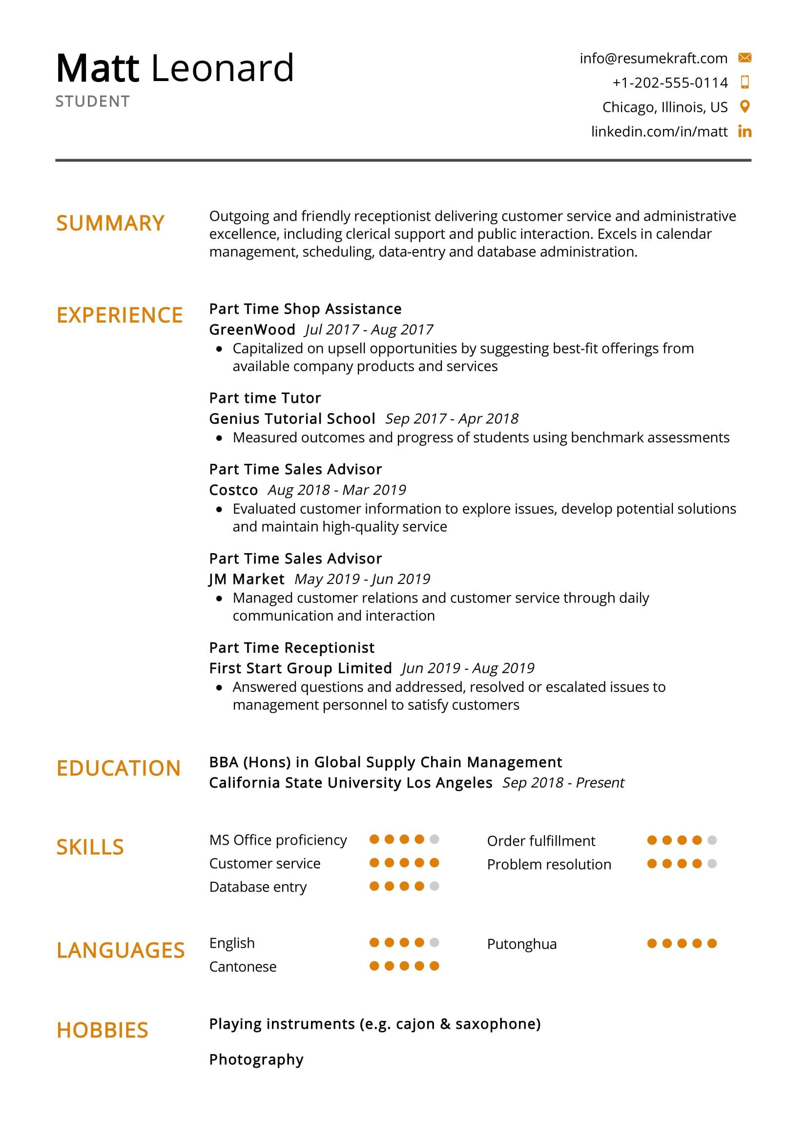 Resume for On Campus Jobs In Us Sample Student Resume Example 2022 Writing Tips – Resumekraft