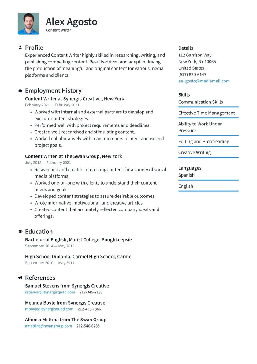 Resume for Professional Writing Major Samples Content Writer Resume Examples & Writing Tips 2022 (free Guide)