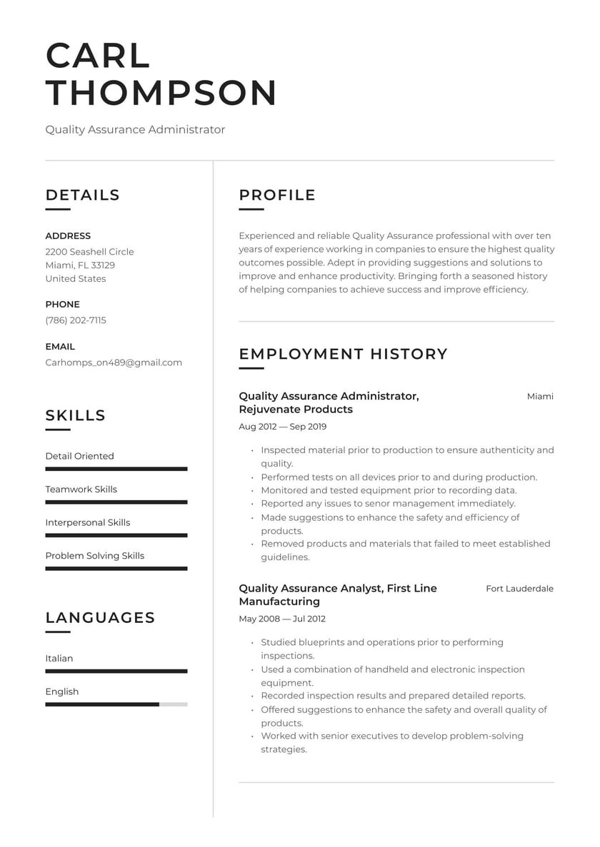 Resume for Qa In State Projects Sample Quality assurance Resume Example & Writing Guide Â· Resume.io