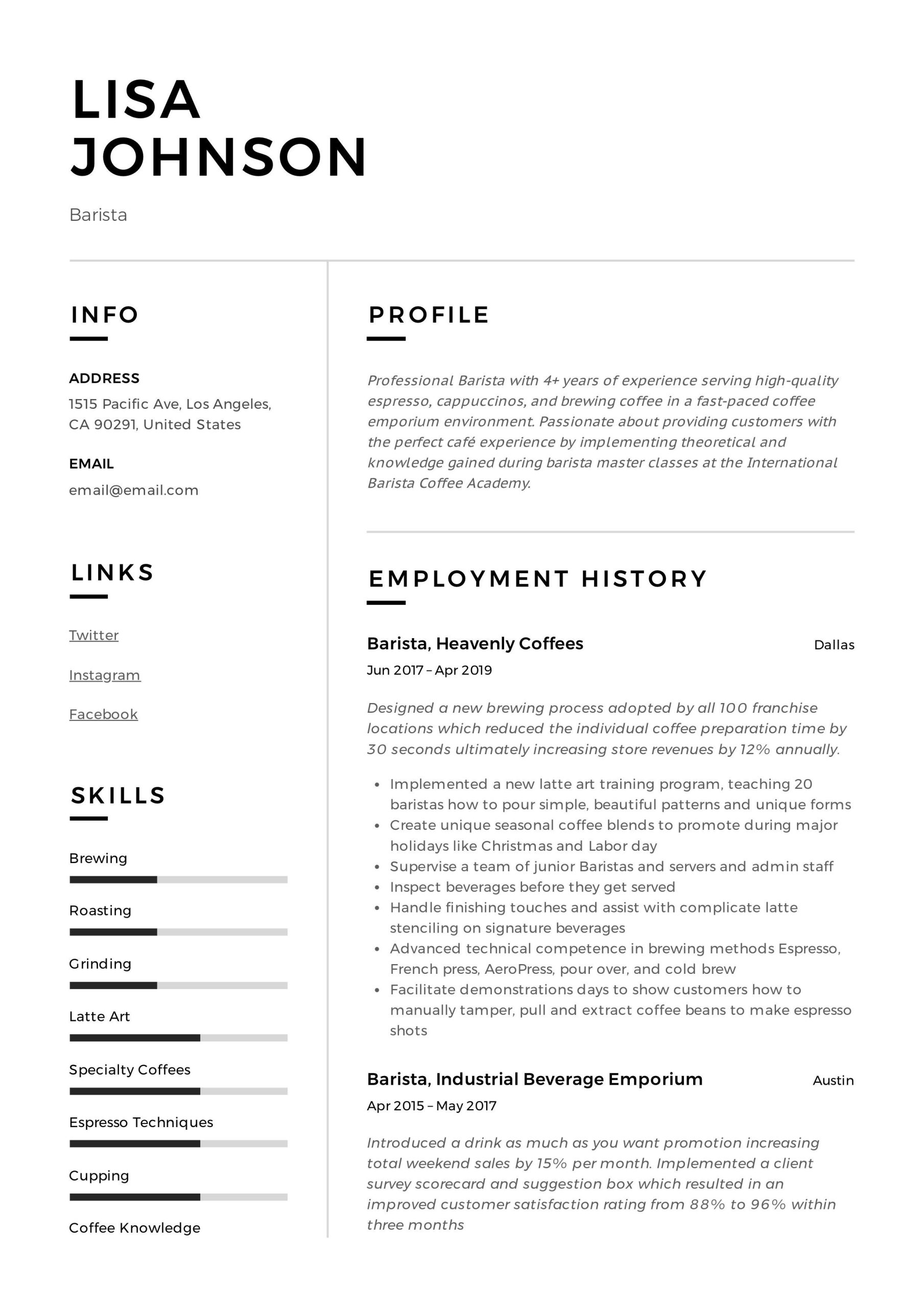 Resume Sample for Barista with Experience Barista Resume Sample Resume Examples, Resume Skills, Accountant …