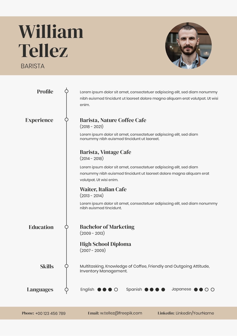 Resume Sample for Barista with Experience Elegant Minimalist Barista European format Resume Template