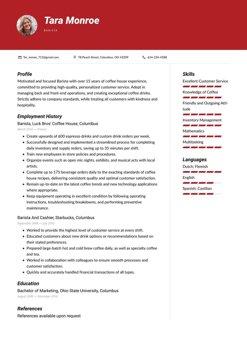 Resume Sample for Barista with No Experience Barista Resume Examples & Writing Tips 2022 (free Guide) Â· Resume.io