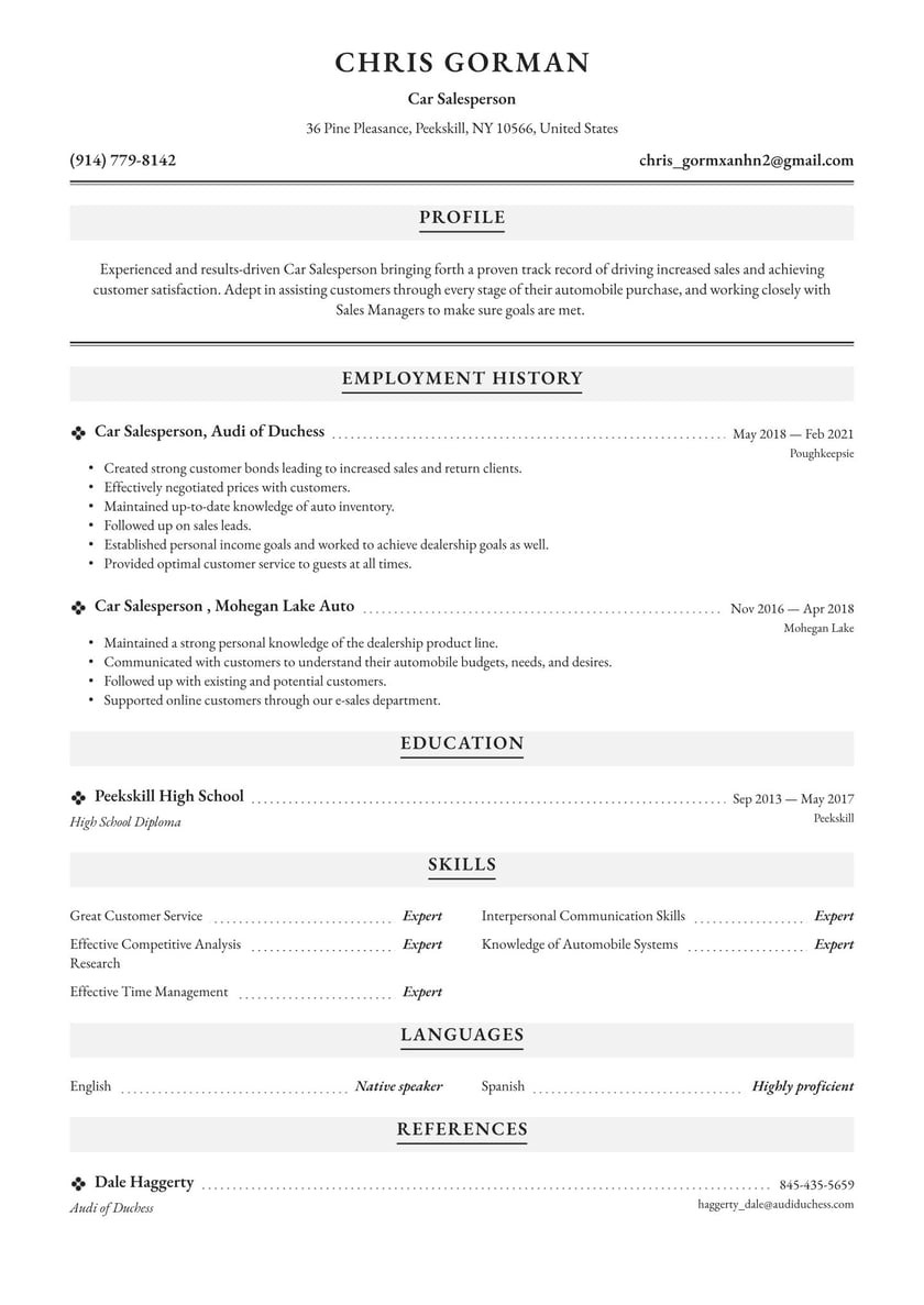 Resume Sample Goal for Auto Parts Sales Person Car Sales Resume Examples & Writing Tips 2022 (free Guide)