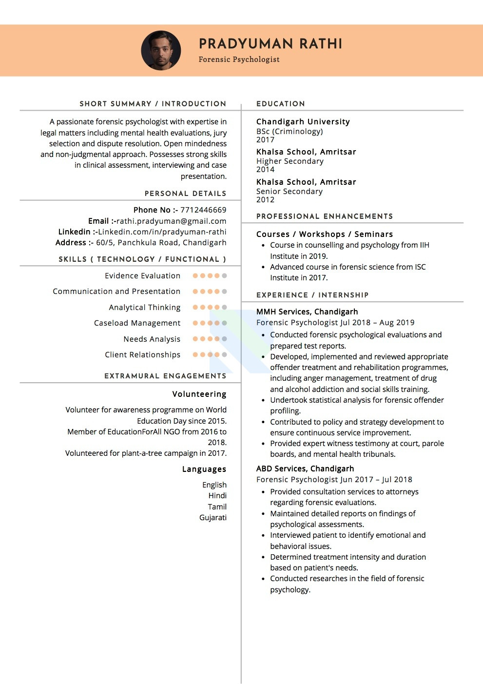 Resume Samples for Conducting Psychology Tests Sample Resumes and Cvs by Industry Resumod