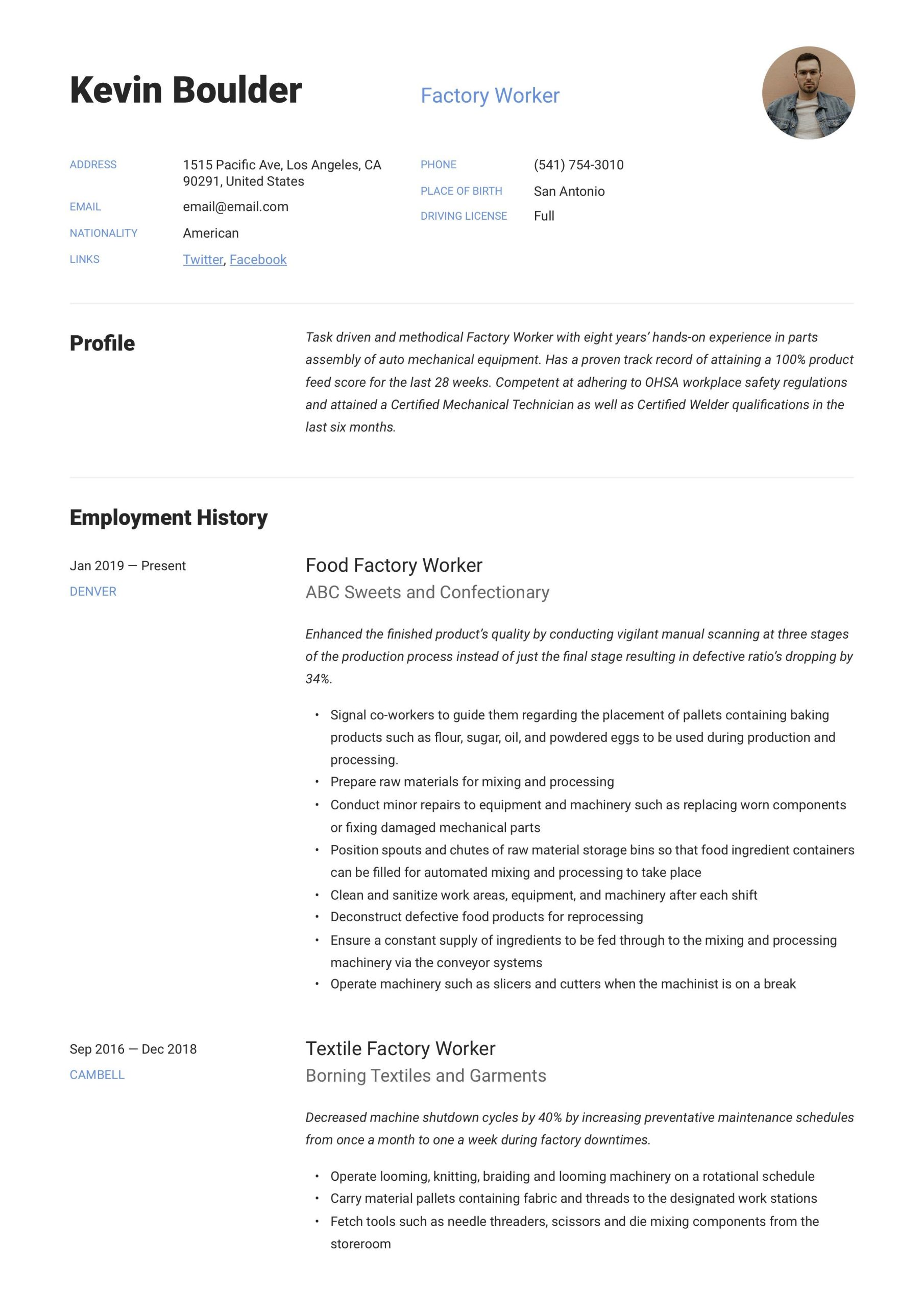 Resume Samples for Construction Job Descriptions Factory Worker Resume Example Resume Examples, Guided Writing …