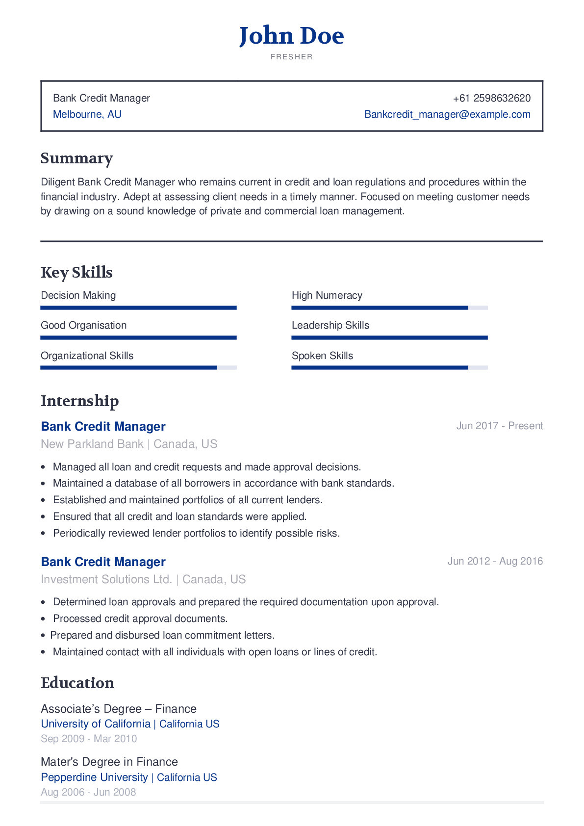 Resume Samples for Credit Manager India Bank Credit Manager Resume Example with Content Sample Craftmycv