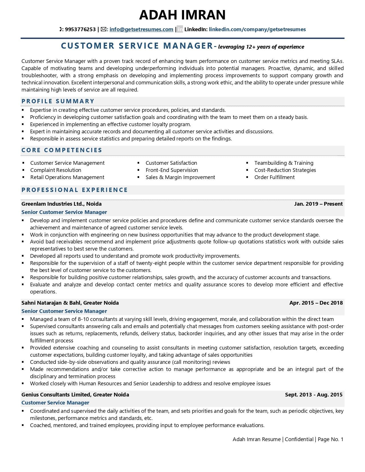 Resume Samples for Customer Service Supervisor Customer Service Manager Resume Examples & Template (with Job …