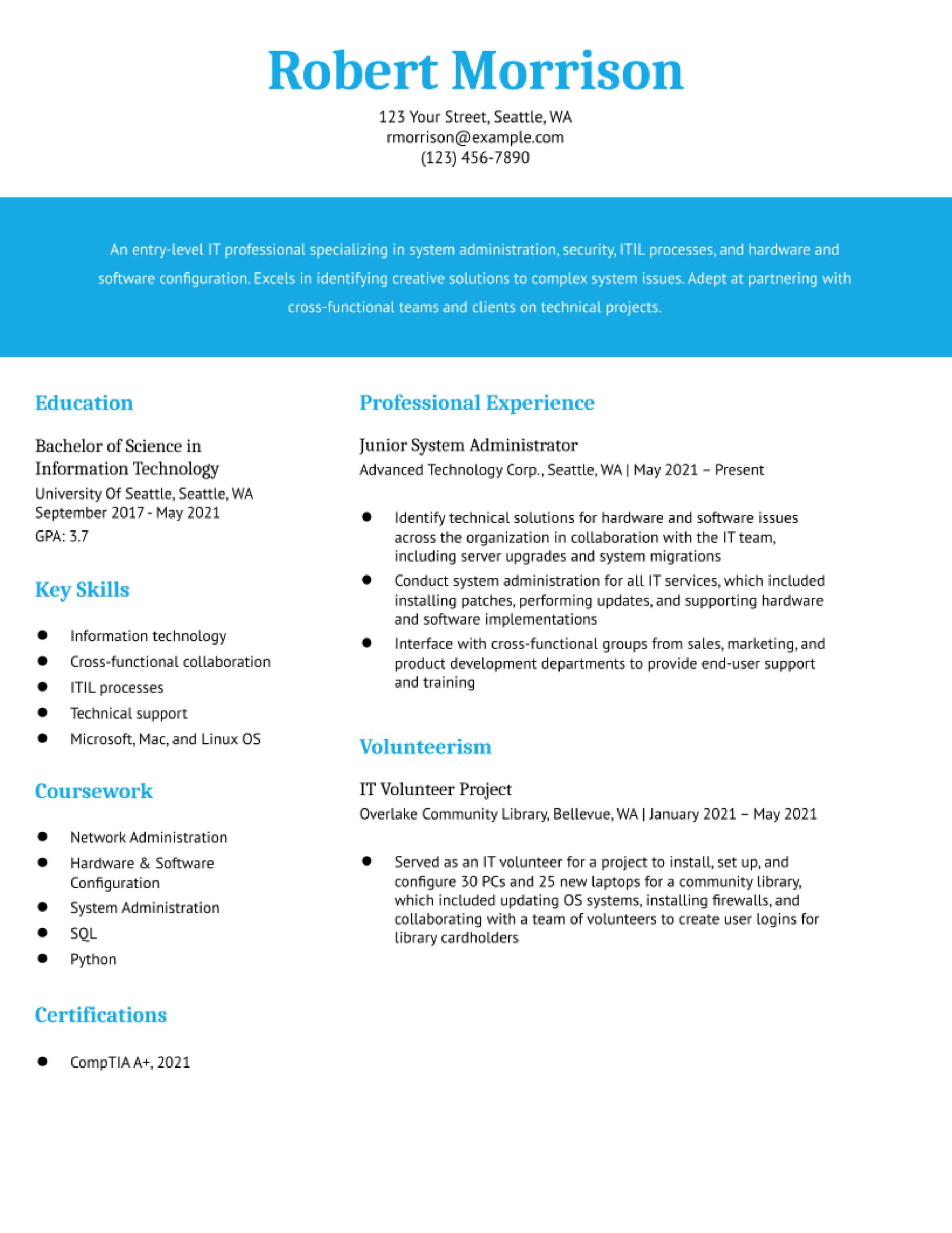 Sample 2 Page Resume Information Technology Entry-level Information Technology Resume Examples In 2022 …