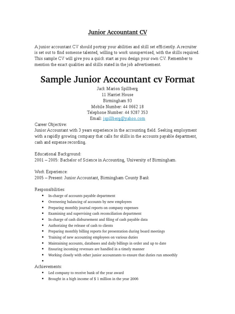 Sample 2023 Resume for Accounts Payable Junior Accountant Cv Pdf Pdf Accounts Payable Employment