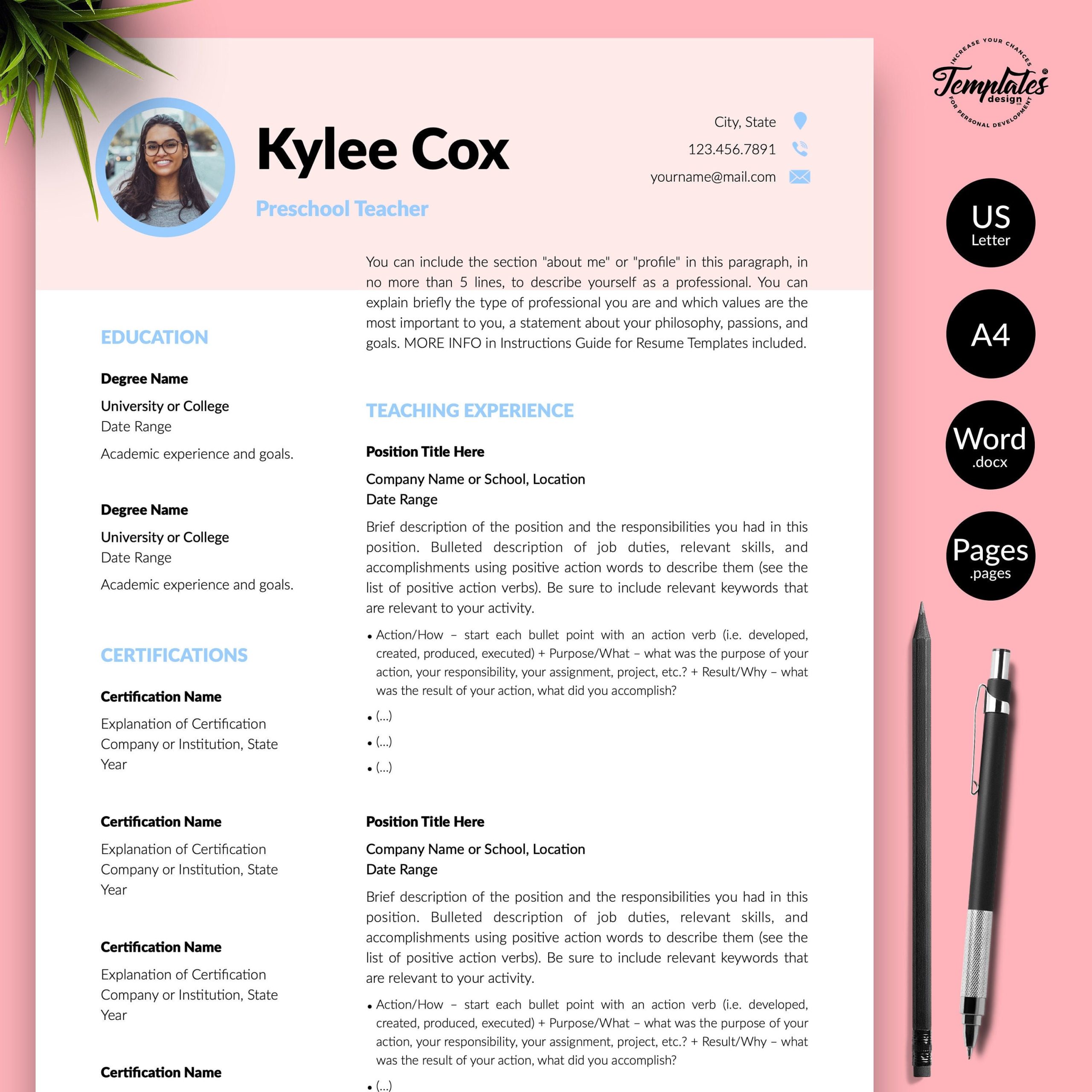 Sample 3k assistant Preschool Teacher Resume Preschool Teacher Resume Template for Word / Professional Cv – Etsy