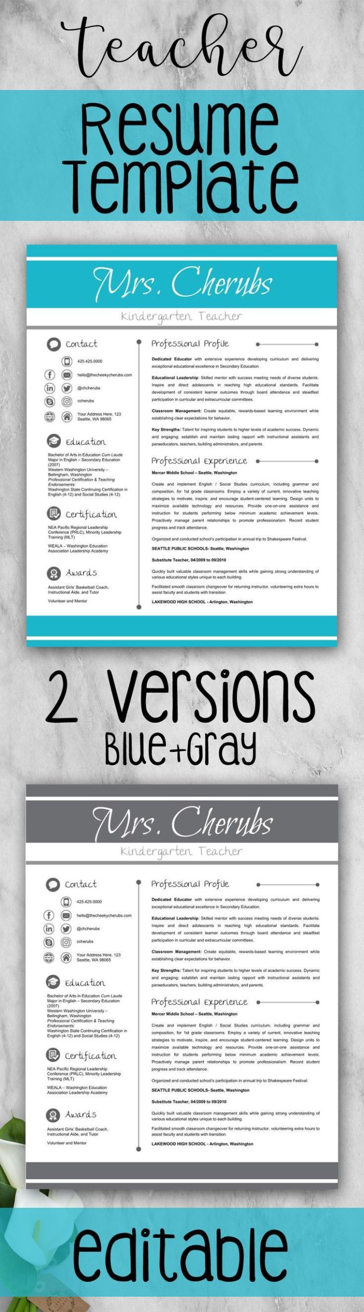 Sample 3k assistant Preschool Teacher Resume Resume Template   Cover Letter and Reference – Editable (blue   …