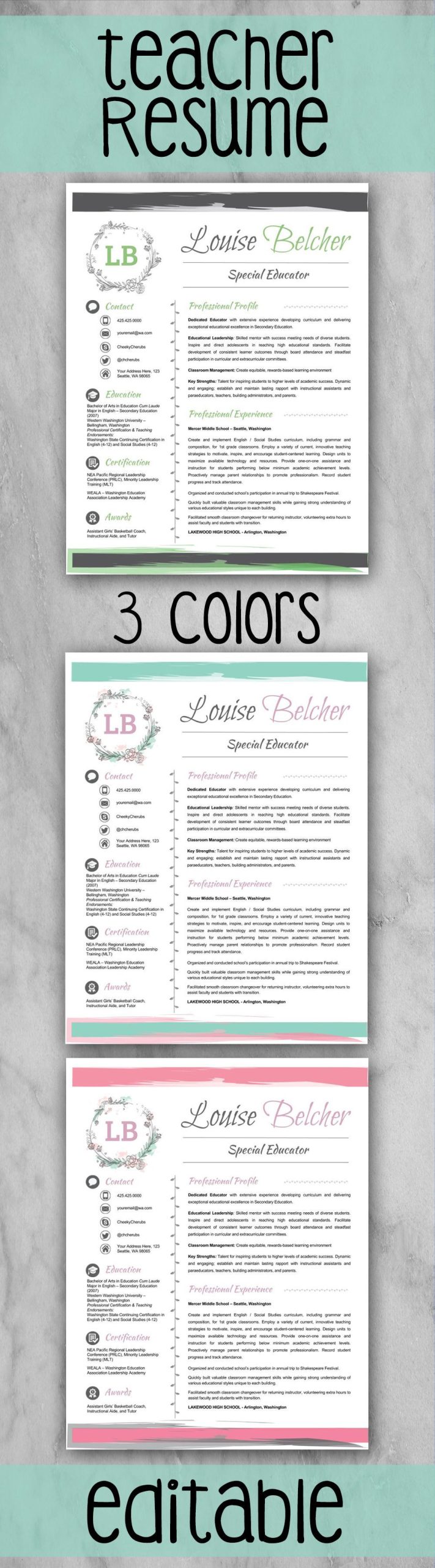 Sample 3k assistant Preschool Teacher Resume Teacher Resume Template   Cover Letter   References (floral …