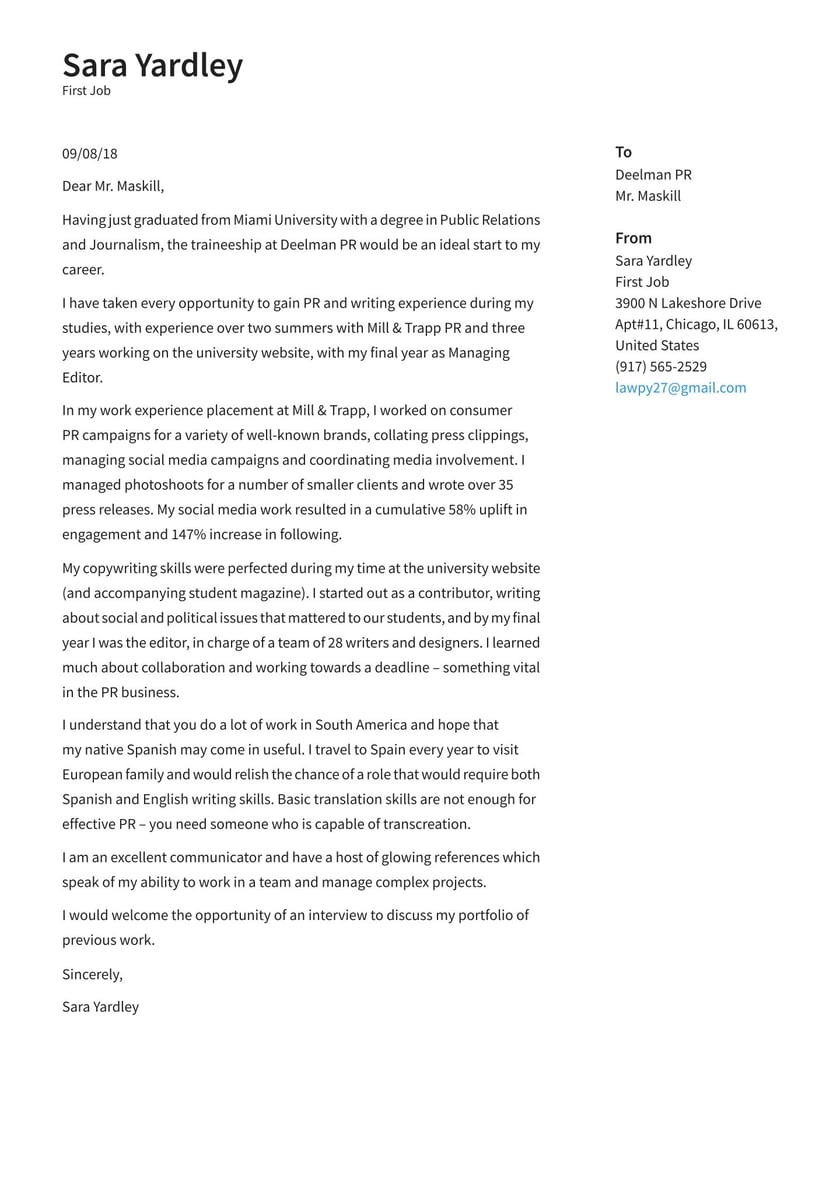 Sample A Cover Letter for A Resume First Job Cover Letter Examples & Expert Tips [free] Â· Resume.io