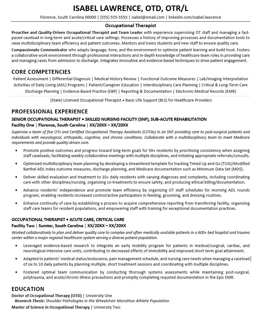 Sample Cover Letter for Occupational therapy Resume Occupational therapy Resume Sample Monster.com