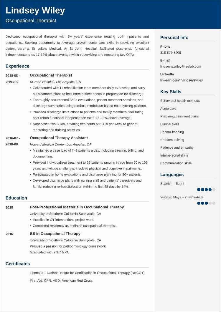 Sample Cover Letter for Occupational therapy Resume Occupational therapy Resumeâexamples (lancarrezekiq New Grads)