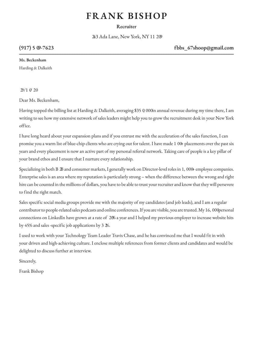 Sample Email to Send Resume for Recuiter Recruiter Cover Letter Examples & Expert Tips [free] Â· Resume.io