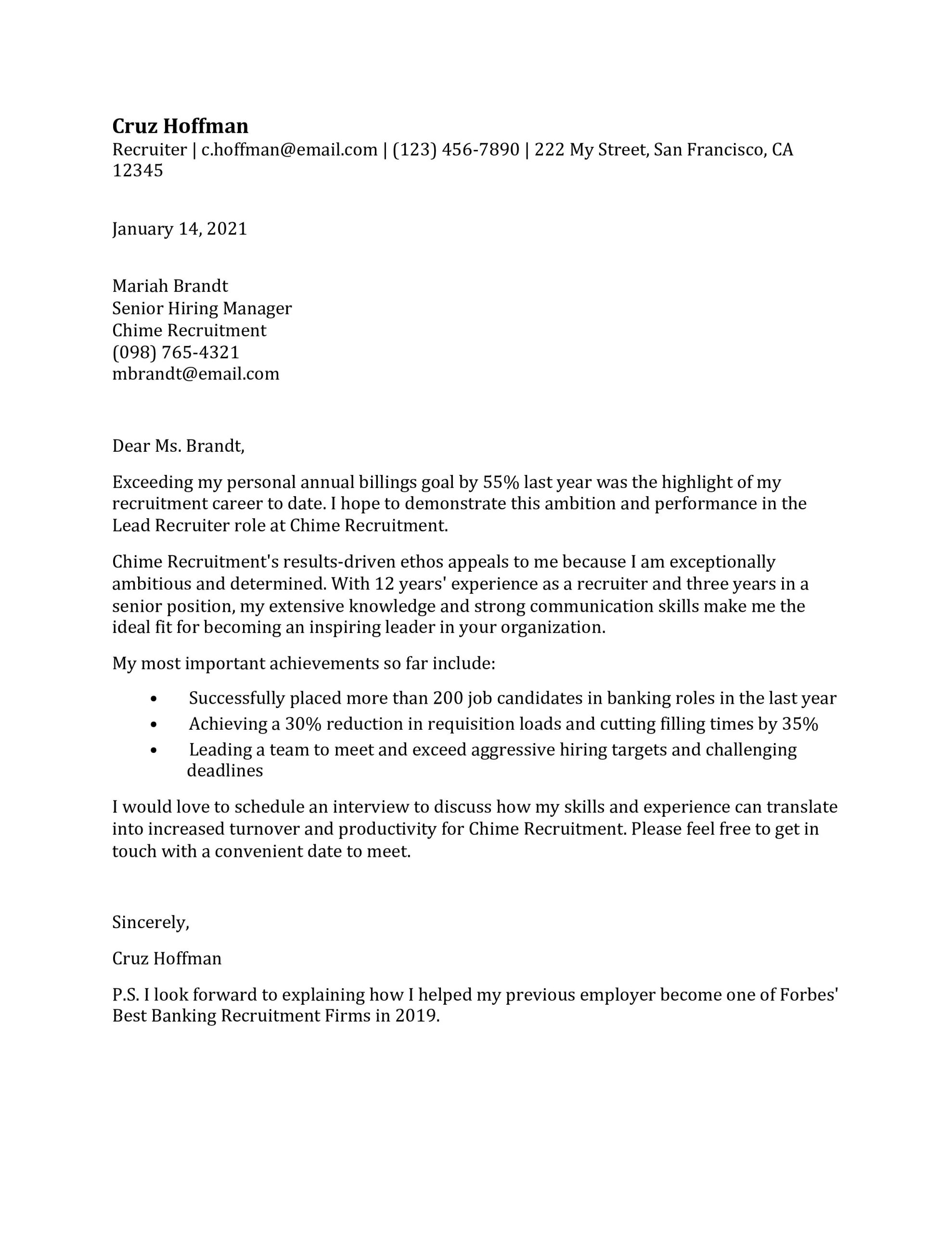 Sample Email to Send Resume for Recuiter Recruiter Cover Letter Examples In 2022 – Resumebuilder.com