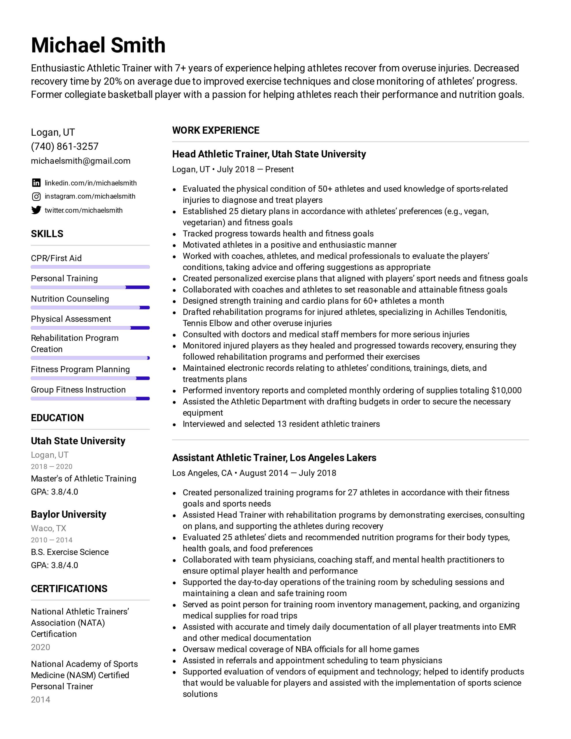 Sample High School Basketball Player Resume athletic Trainer Resume Example & Writing Tips for 2022