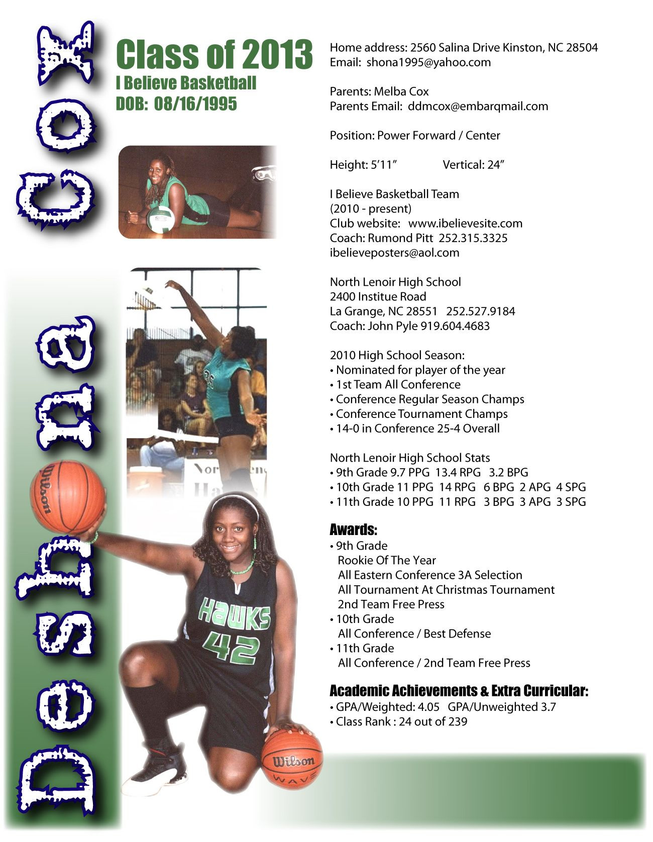 Sample High School Basketball Player Resume Resume Design for College Recruiting or Pro Contract. #sports …
