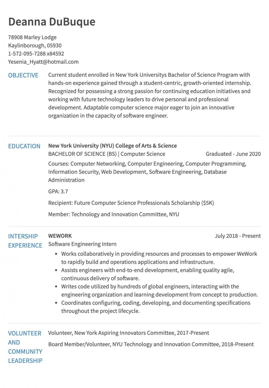 Sample Internship Resume for Computer Science Fresh Computer Science Cv – Computer Science Undergraduate Resume …