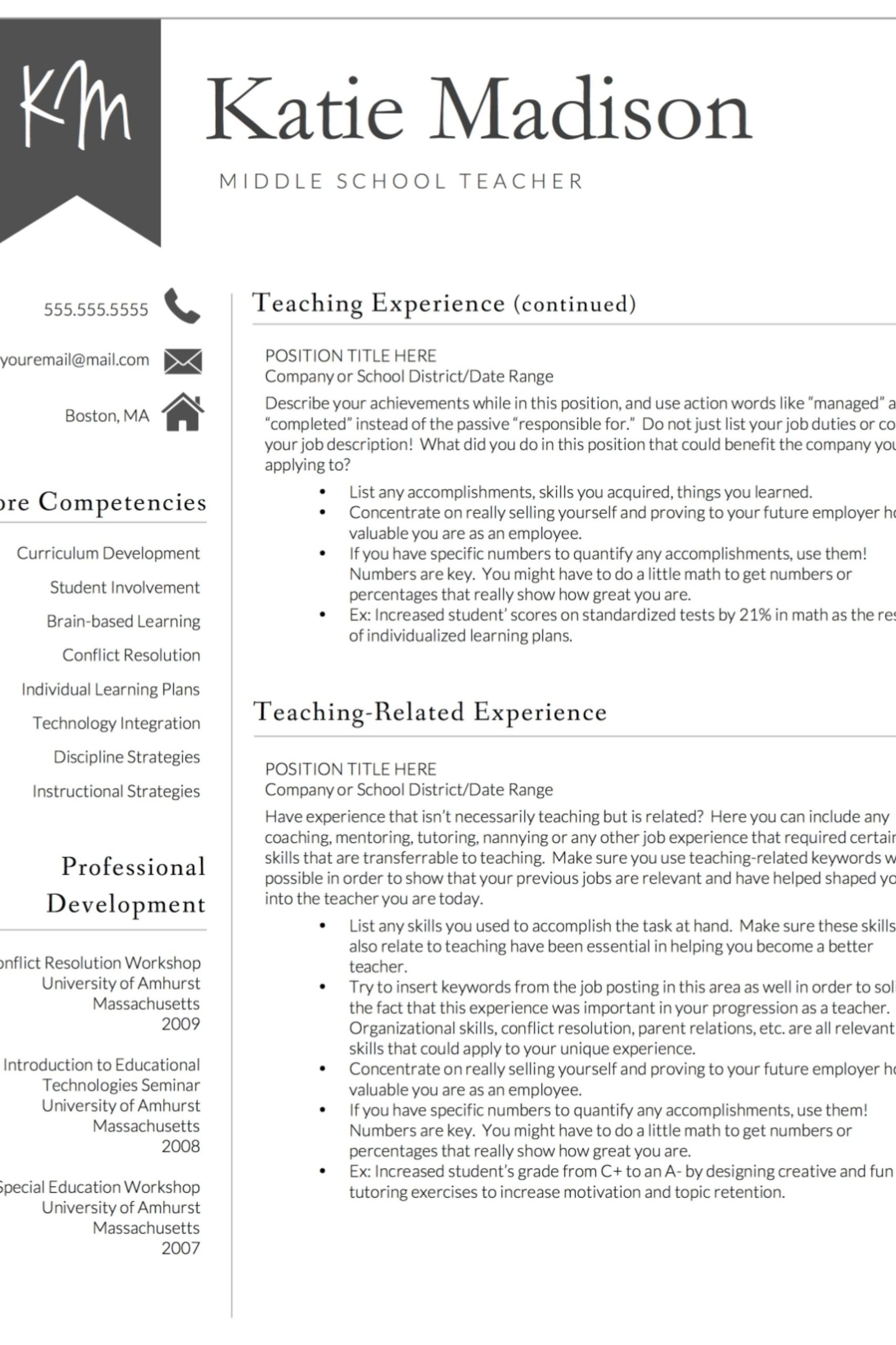 Sample Middl School Resume for Teachers Teacher Resume Template for Word & Pages Teacher Cv Template …