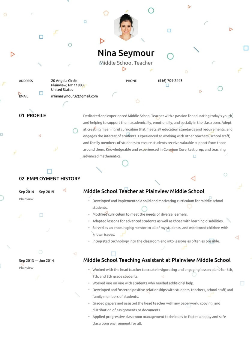 Sample Middle School English Teacher Resume Middle School Teacher Resume Example & Writing Guide Â· Resume.io