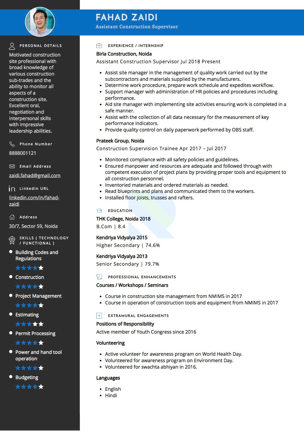 Sample Of A Construction Supervisor Resume Sample Resume Of Construction Supervisor with Template & Writing …