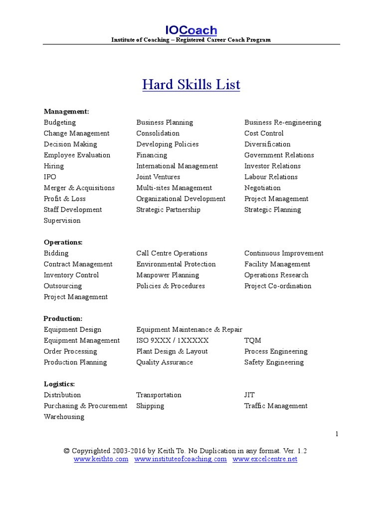 Sample Of Hard Skills In Resume 100 Hard Skills List for Resume, Interview and Workplace – Career …