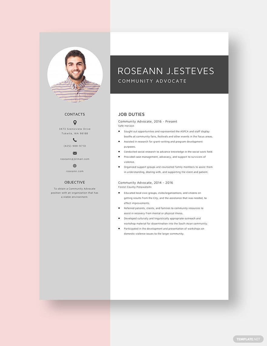 Sample Of Head Start Family Advocate Resume Community Advocate Resume Template – Word, Apple Pages Template.net