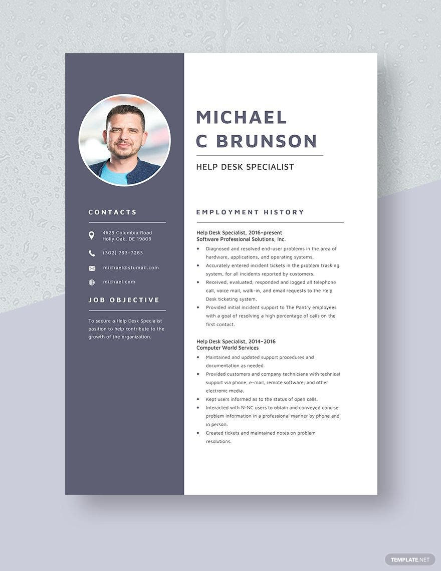 Sample Of Help Desk Resume Free Free Free Help Desk Specialist Resume Template – Word, Apple Pages …