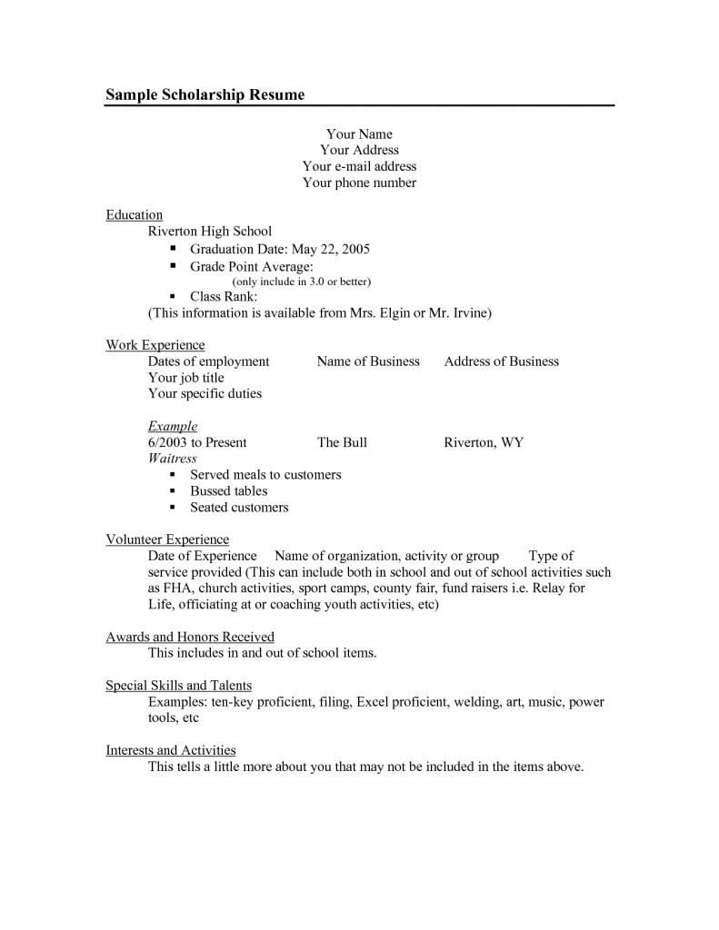 Sample Of High School Resume for Schola Scholarship Resume Templates Sample Scholarship Resume …