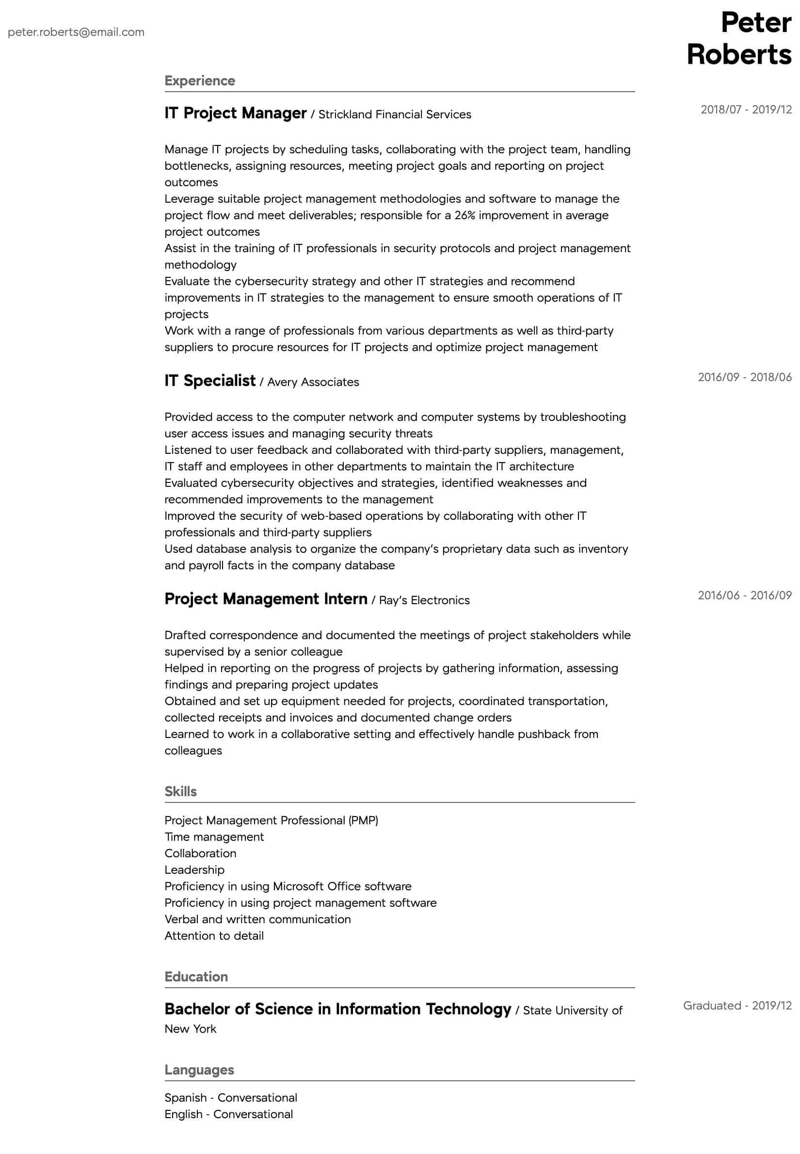 Sample Of Resume Objective for Information Technology Information Technology Resume Samples All Experience Levels …