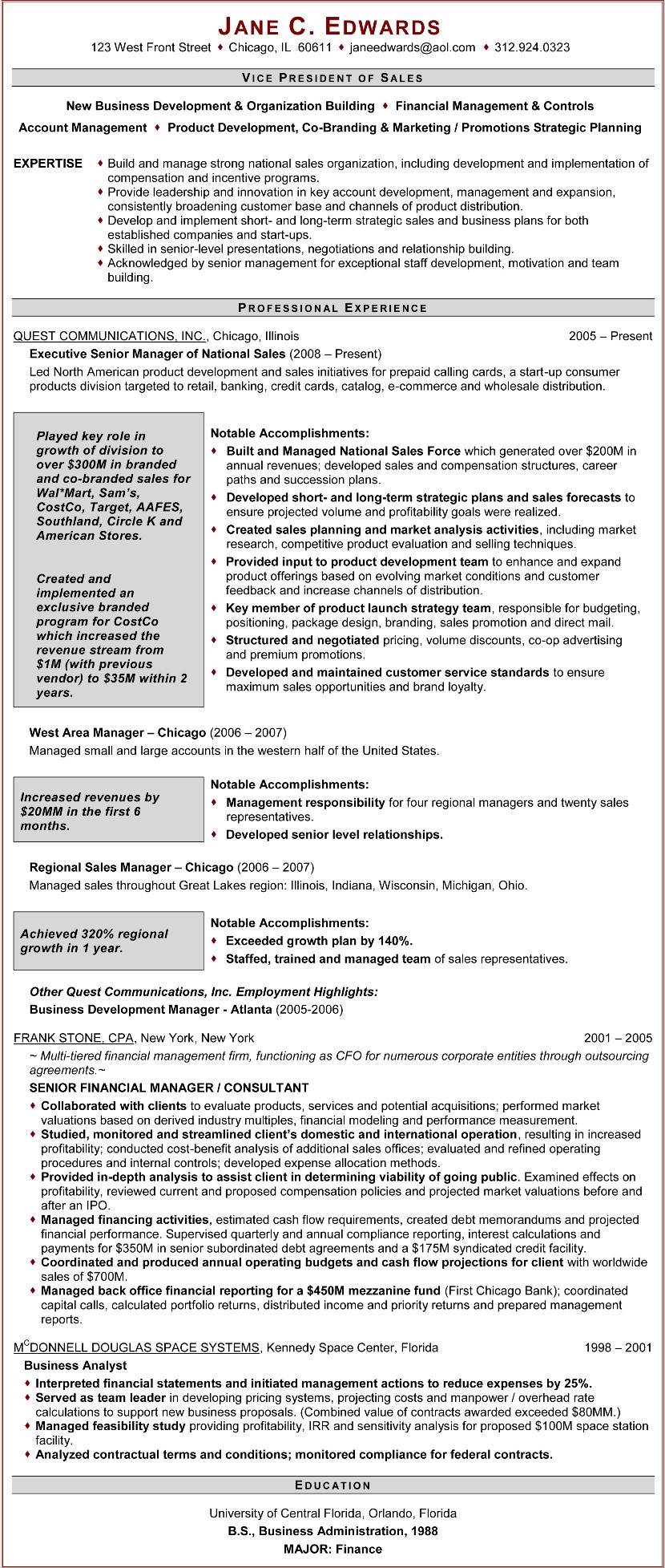 Sample Of Resume Objectives for Vp Of Operations Sample RÃ©sumÃ©: Vp Sales Certified Resume Writer