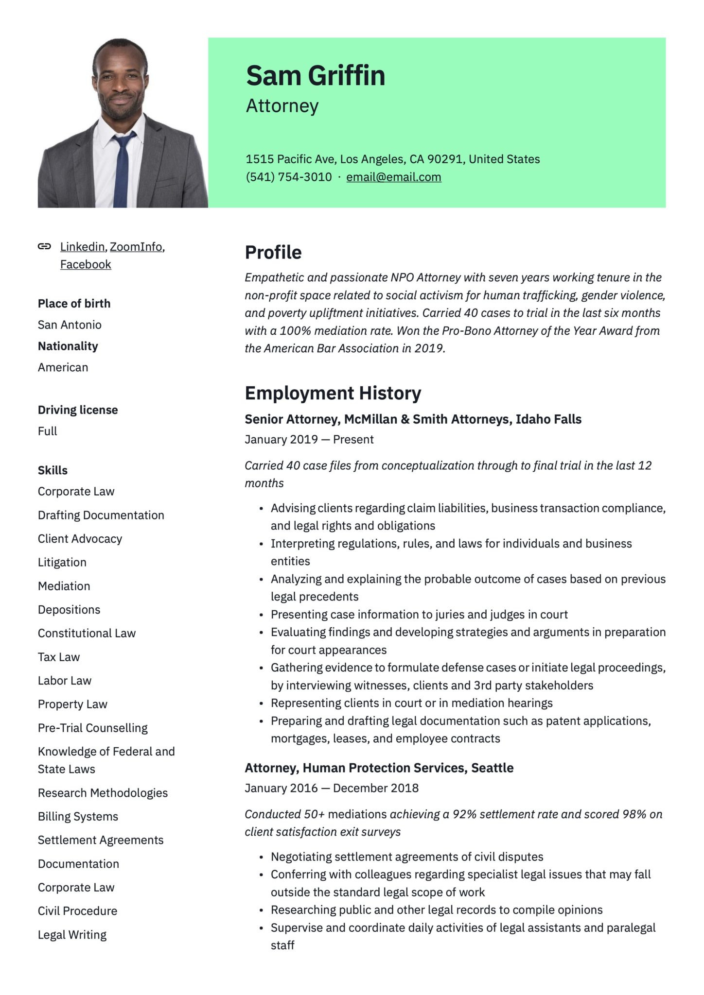 Sample Respresentative Matters for Lawyer Resume 18 attorney Resume Examples & Writing Guide Templates 2022