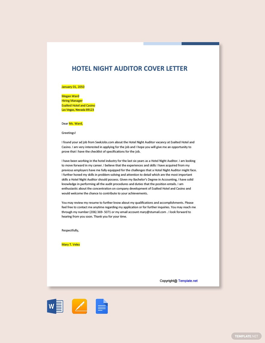 Sample Restaurant Audit Employment Resume Cover Letter Auditor Letter Templates – format, Free, Download Template.net