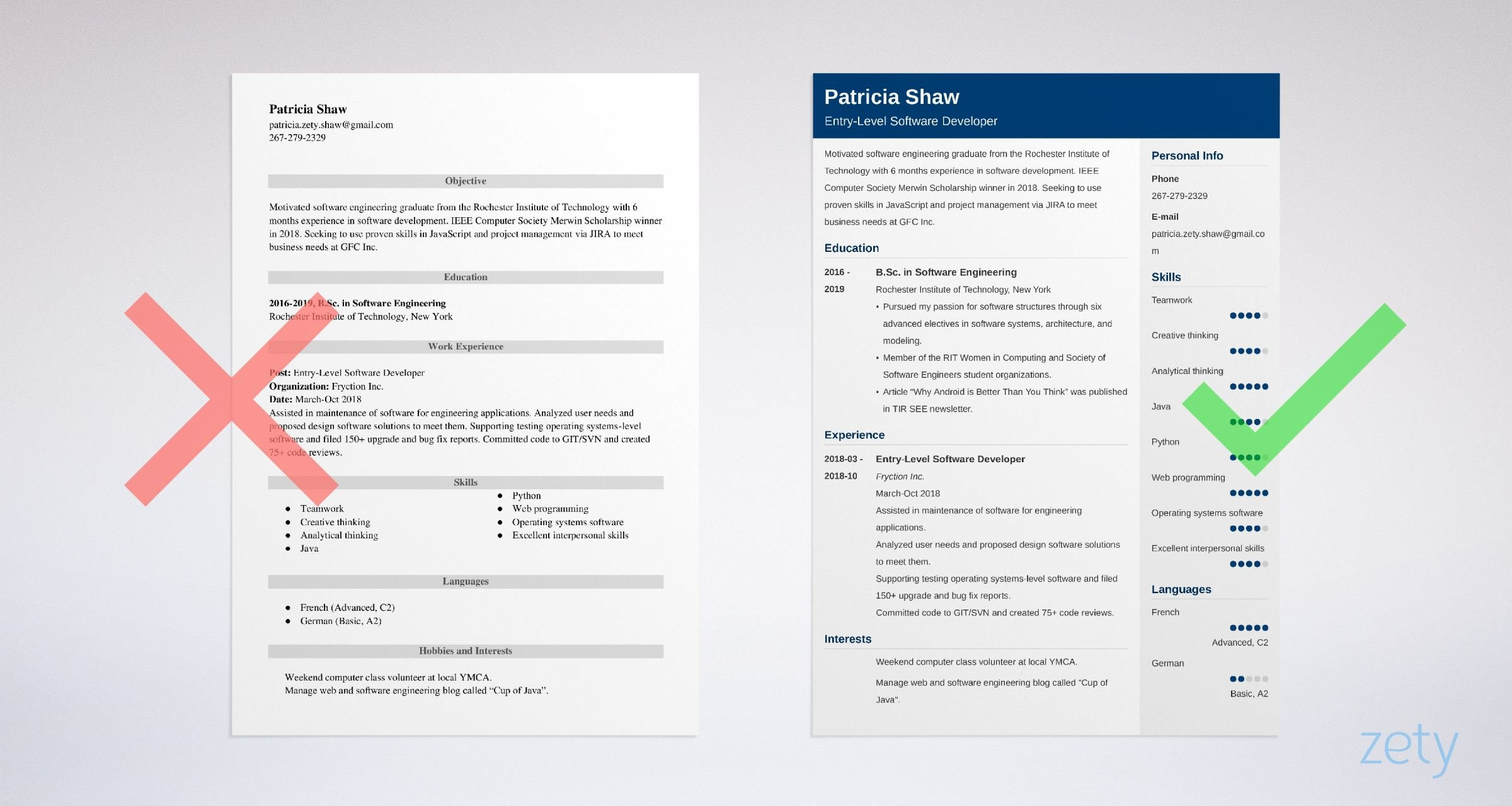 Sample Resume 1 Year Experienced software Engineer Entry-level software Engineer Resume Sample & Guide
