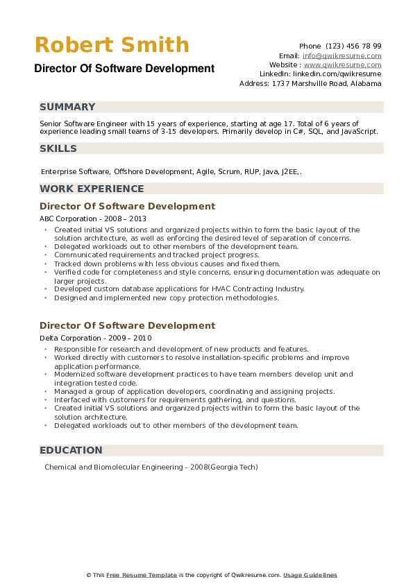 Sample Resume Director Of software Development Director software Development Resume Samples