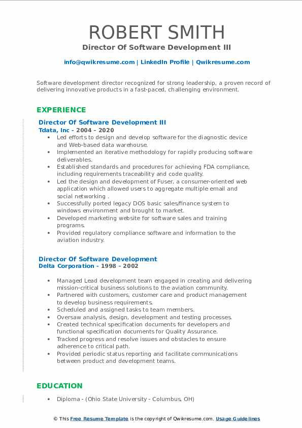 Sample Resume Director Of software Development Director software Development Resume Samples