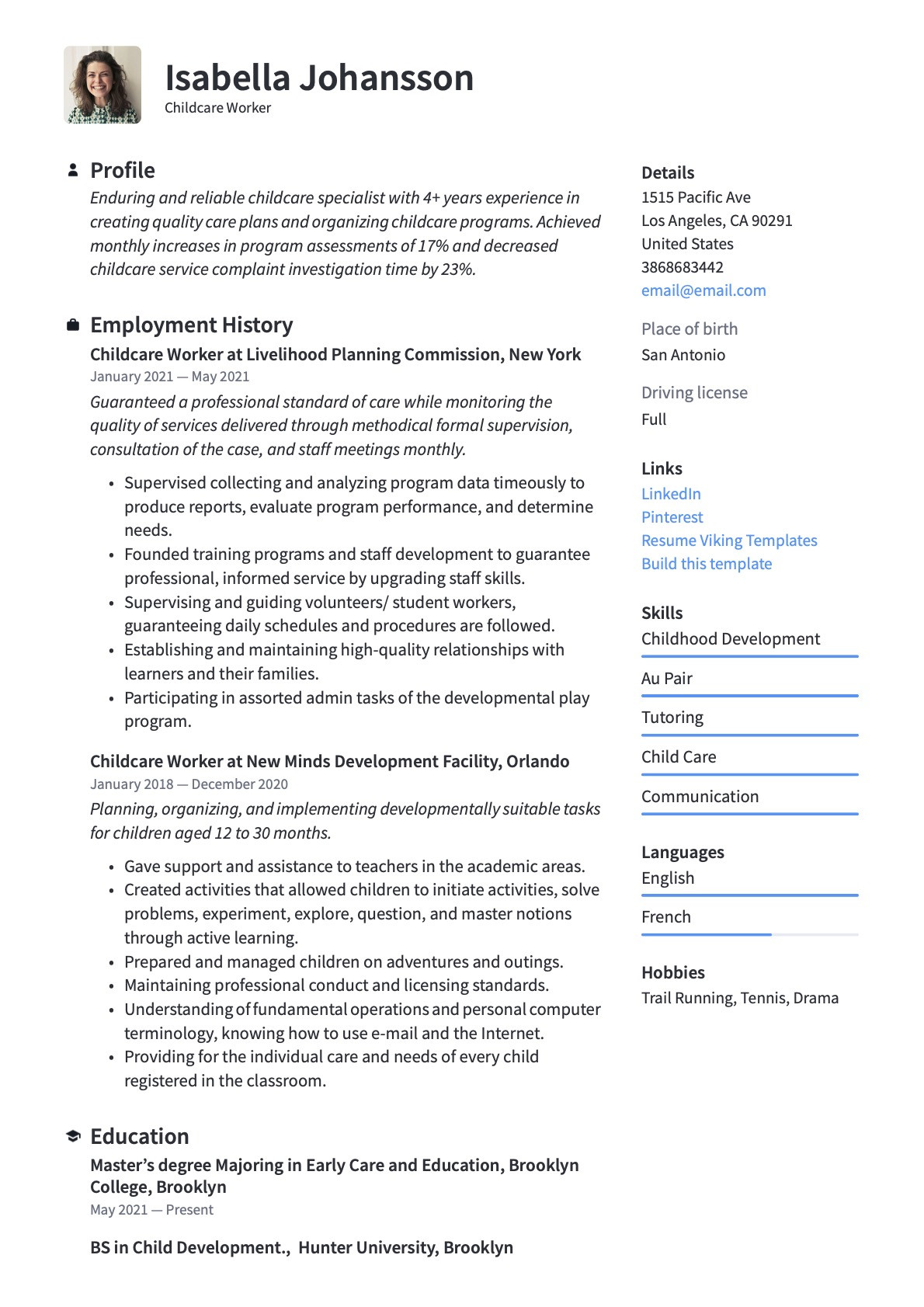 Sample Resume Education Coordinator Child Development Center Childcare Worker Resume & Guide  20 Templates 2022