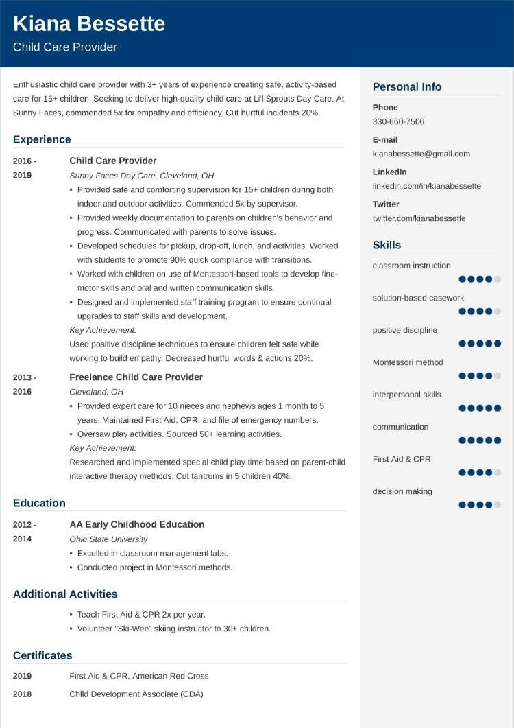 Sample Resume Education for Coordinator Child Care Child Care Resumeâexamples and 25lancarrezekiq Writing Tips