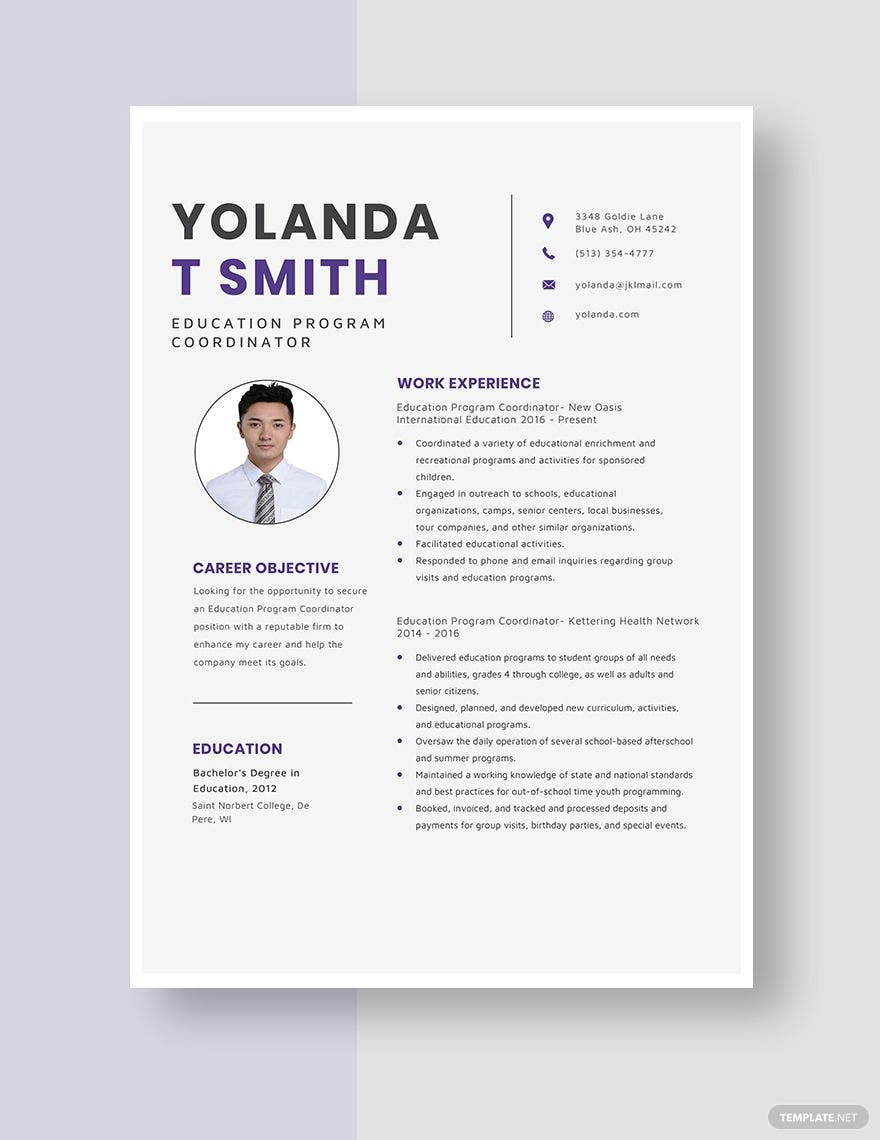 Sample Resume Education for Coordinator Child Care Education Program Coordinator Resume Template – Word, Apple Pages …