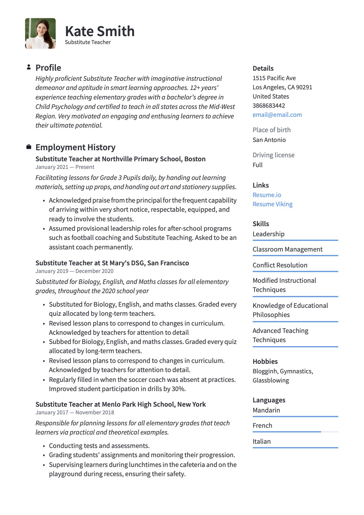 Sample Resume for A Teacher with Substitute Substitute Teacher Resume & Writing Guide  20 Templates Pdf
