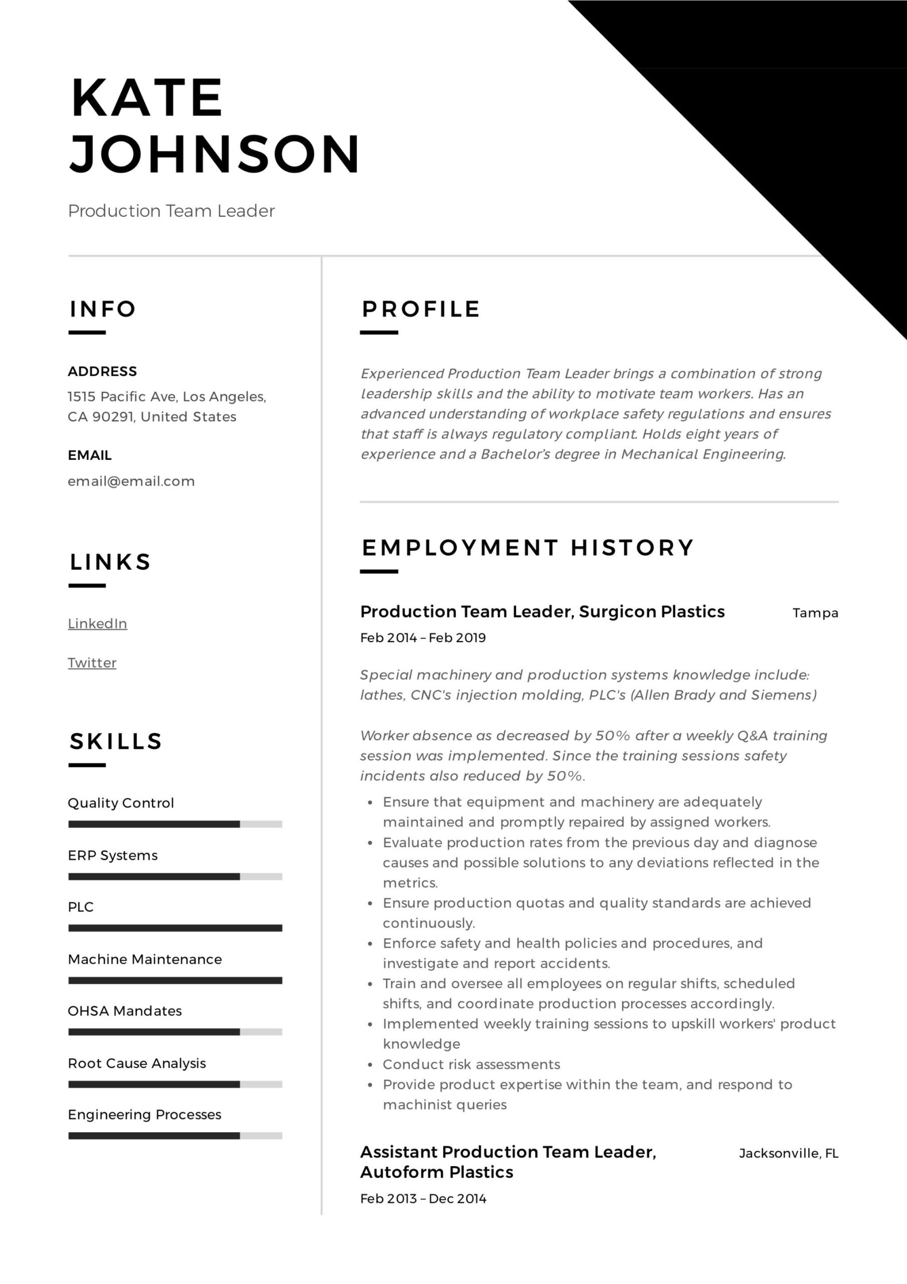 Sample Resume for A Team Leader Position Full Guide: Production Team Leader Resume 12 Examples