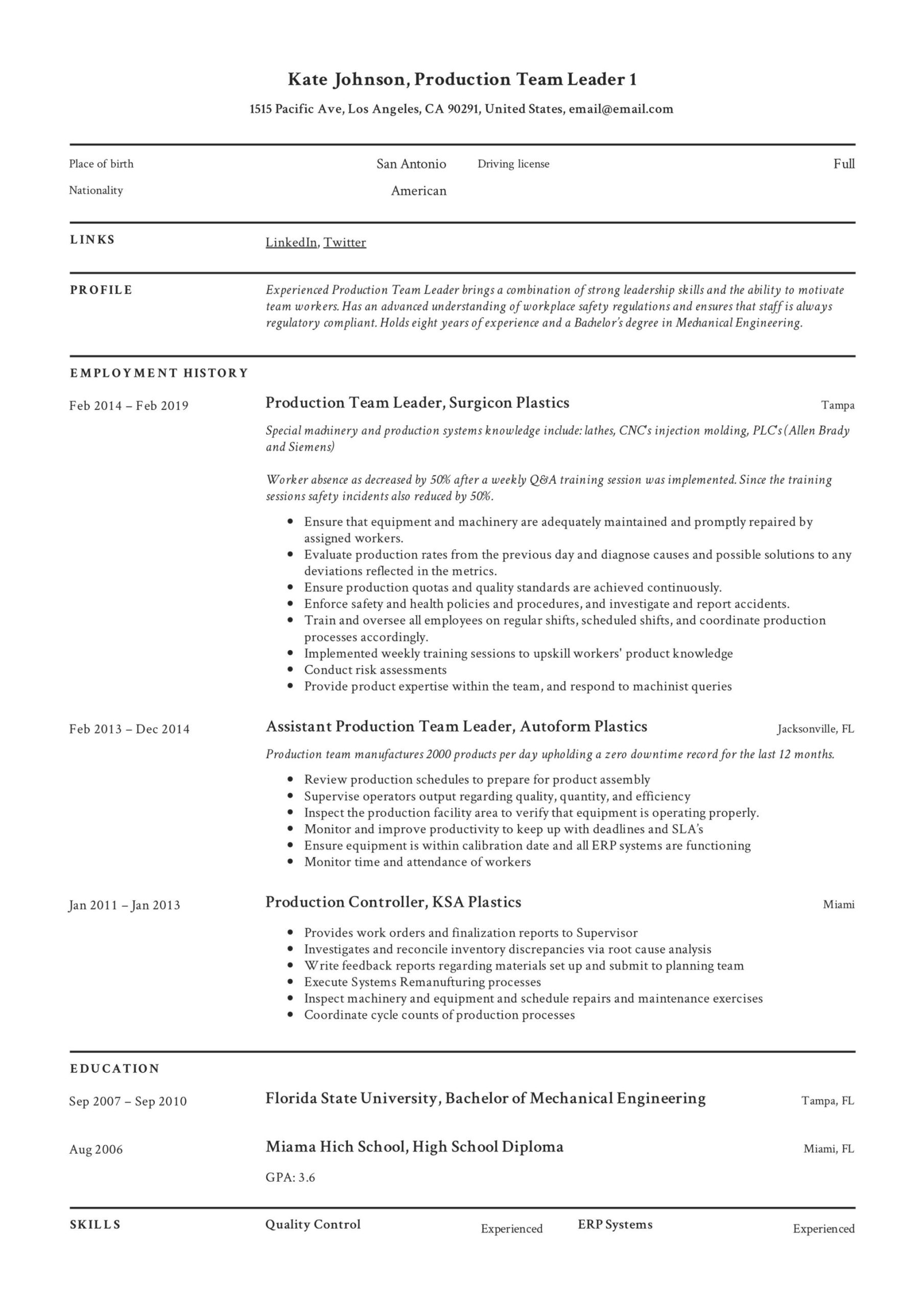 Sample Resume for A Team Leader Position Full Guide: Production Team Leader Resume 12 Examples Sample Resume for A Team Leader Position Full Guide: Production Team Leader Resume 12 Examples