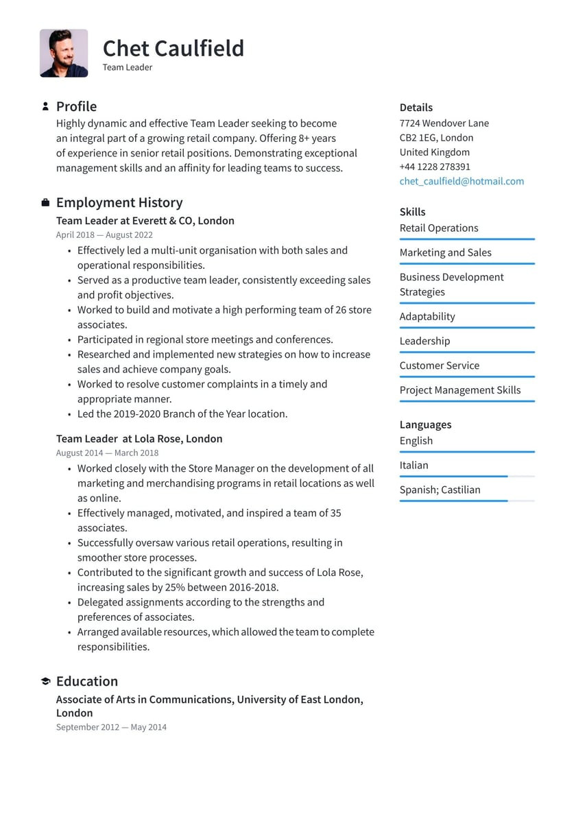Sample Resume for A Team Leader Position Team Leader Cv Examples & Writing Tips 2022 (free Guide) Â· Resume.io