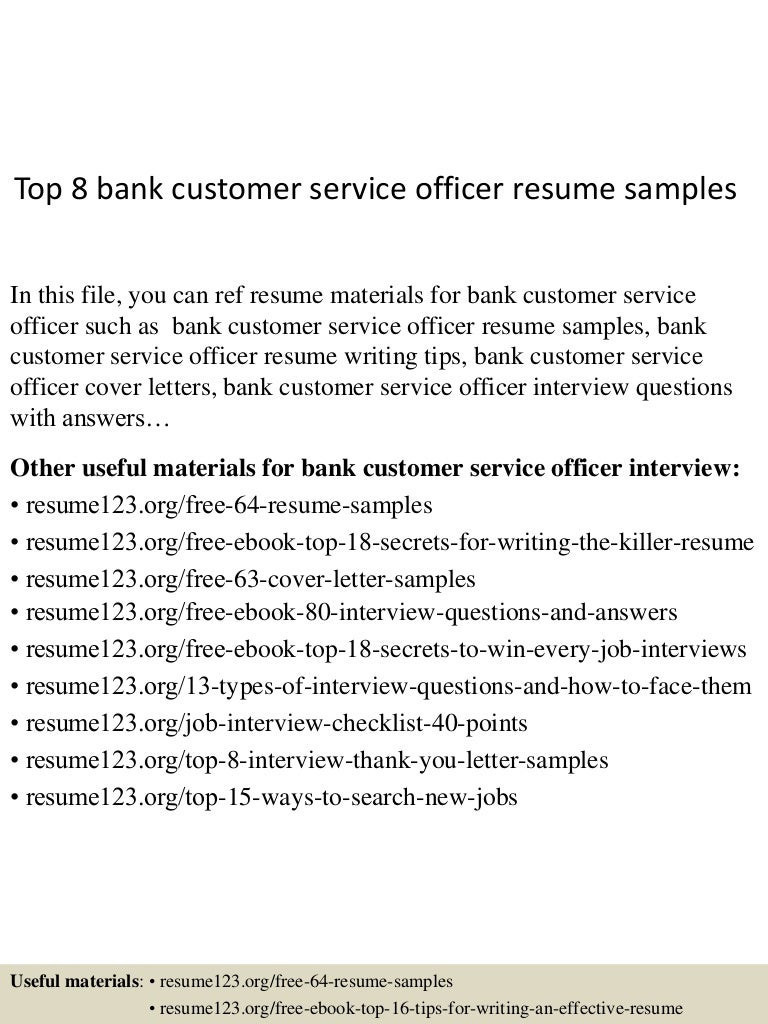 Sample Resume for Bank Customer Service Officer top 8 Bank Customer Service Officer Resume Samples