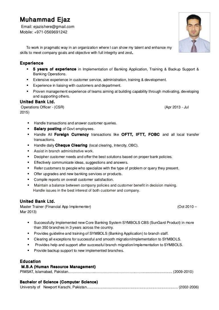 Sample Resume for Banking Operation Officer Operation Officer Cv .doc