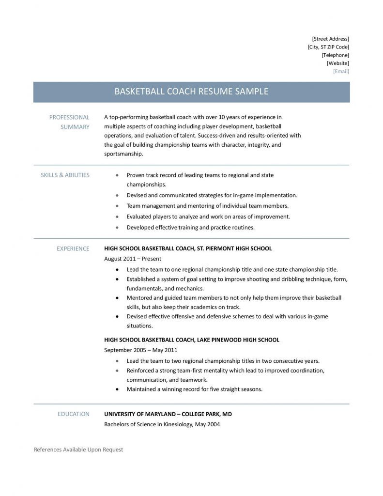 Sample Resume for Basketball Coaching Position High School Basketball Coach Resume October 2021