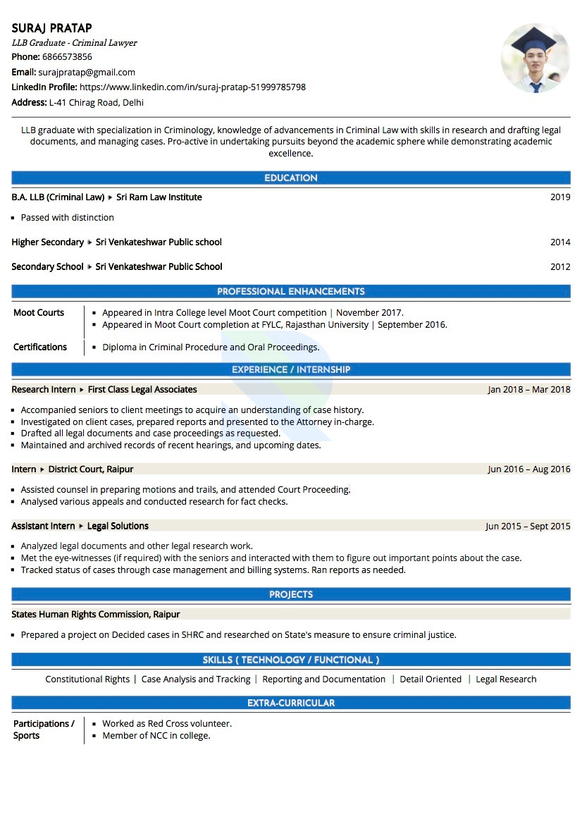 Sample Resume for Criminal Justice Internship Sample Resume Of Law Graduate (llb) with Template & Writing Guide … Sample Resume for Criminal Justice Internship Sample Resume Of Law Graduate (llb) with Template & Writing Guide …