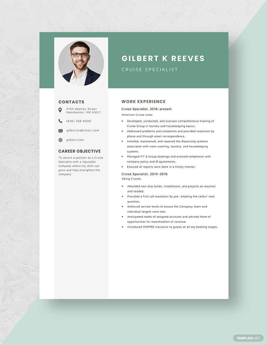 Sample Resume for Cruise Ship Housekeeping Cruise Specialist Resume Template – Word, Apple Pages Template.net
